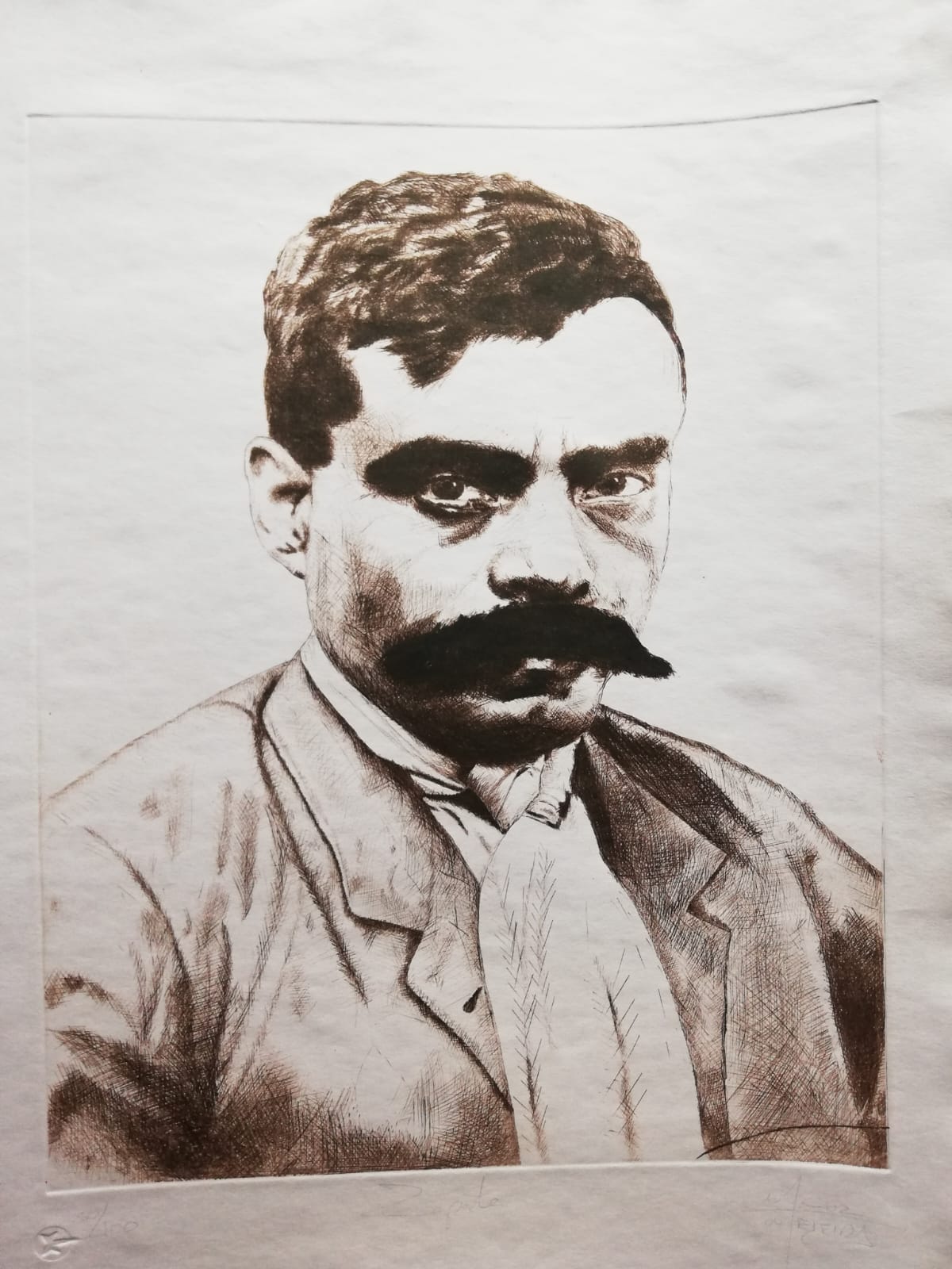 Grabado a punta seca de Emiliano Zapata